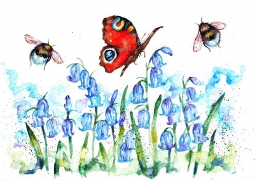 Butterfly and Bluebells A5 Watercolour Print